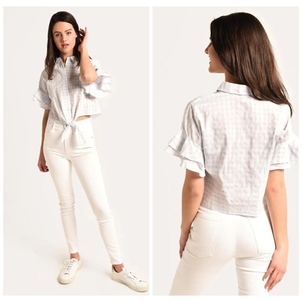 Cupcakes and Cashmere Sunnie Tie Hem 100% Cotton Gingham Shirt Women's Size M - Picture 3 of 10